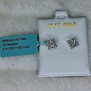 14k Solid Yellow Gold Moissanite 2.70CTW Stud Earrings